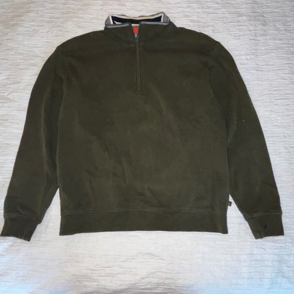 Orvis Quarter Zip Sweatshirt Mens M Olive Green Fleece Lined Pullover Outdoor